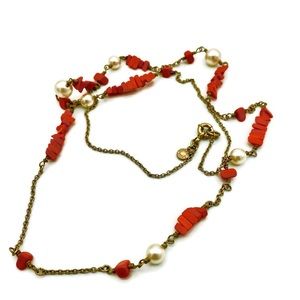 J Crew Simulated Coral Faux Pearls Long Necklace